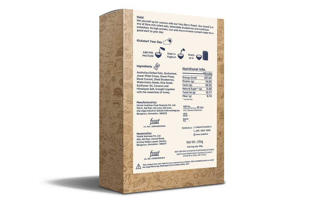 Zealth Very Berry Muesli    Box  250 grams